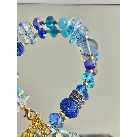 Swarovski Beaded Bracelet & Earrings Set – Blue & Gold Women’s Jewelry Gift - Picture 14 of 15